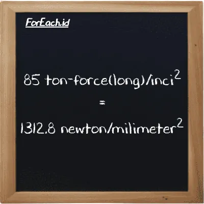 85 ton-force(long)/inci<sup>2</sup> setara dengan 1312.8 newton/milimeter<sup>2</sup> (85 LT f/in<sup>2</sup> setara dengan 1312.8 N/mm<sup>2</sup>)